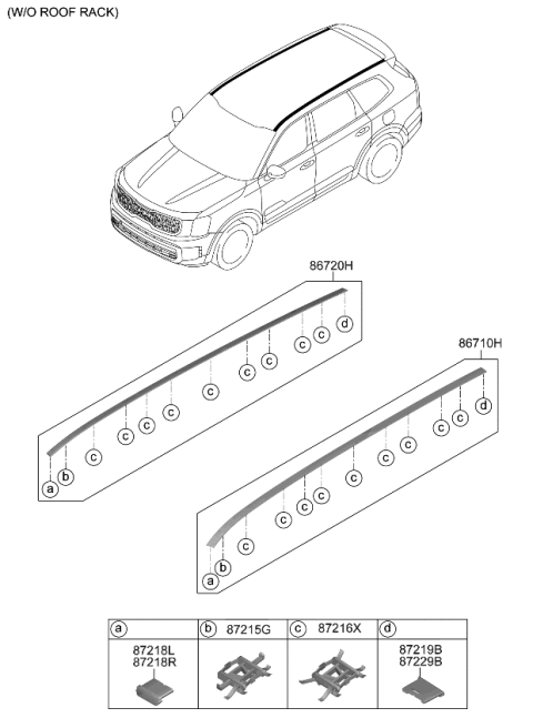 2023 Kia Telluride Clip-Roof Moulding Diagram for 87236S9000