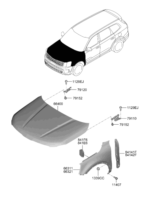 2023 Kia Telluride Fender & Hood Panel Diagram