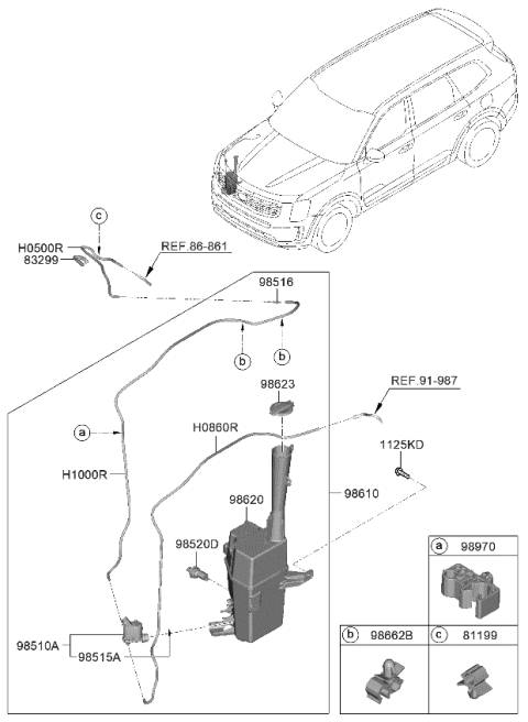 2024 Kia Telluride Clip-Rear Washer Hose Diagram for 98951B8000