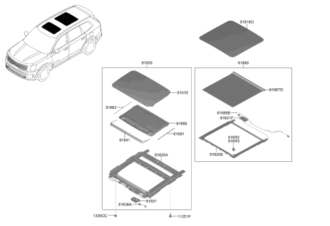 2023 Kia Telluride Panoramaroof Glass Assembly Diagram for 81640S8100