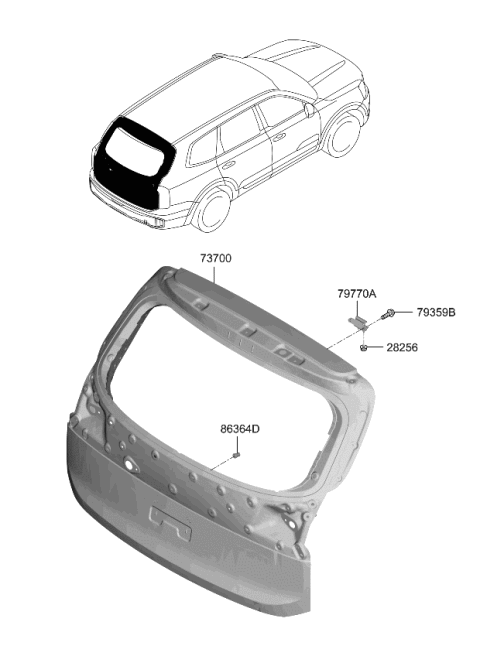 2024 Kia Telluride PANEL ASSY-TAIL GATE Diagram for 72800S9500