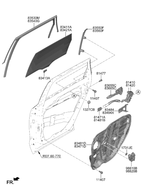 2024 Kia Telluride Rear Door Window Regulator & Glass Diagram