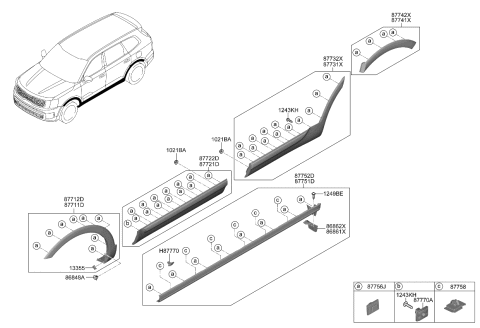 2024 Kia Telluride GARNISH ASSY-RR DR S Diagram for 87732S9400