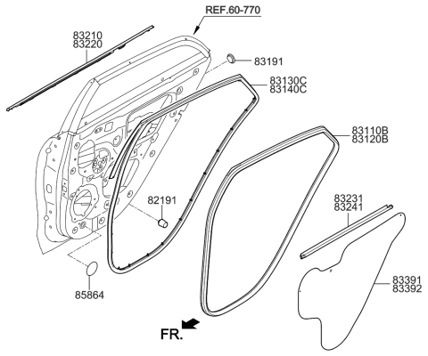 2023 Kia Rio Rear Door Moulding Diagram