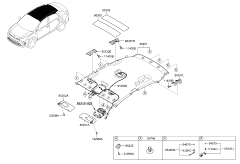 2023 Kia Rio Sunvisor & Head Lining Diagram