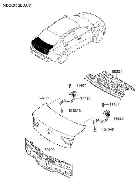 2022 Kia Rio Hinge Assembly-Trunk Lid Diagram for 79210H9000