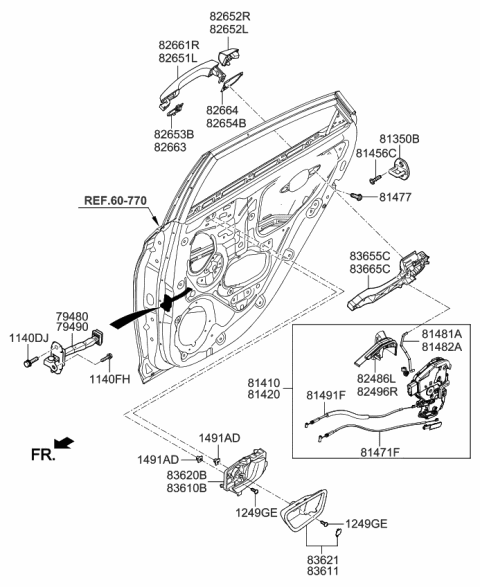 2021 Kia Rio Pad-Door Outside Handle Diagram for 82654H8000