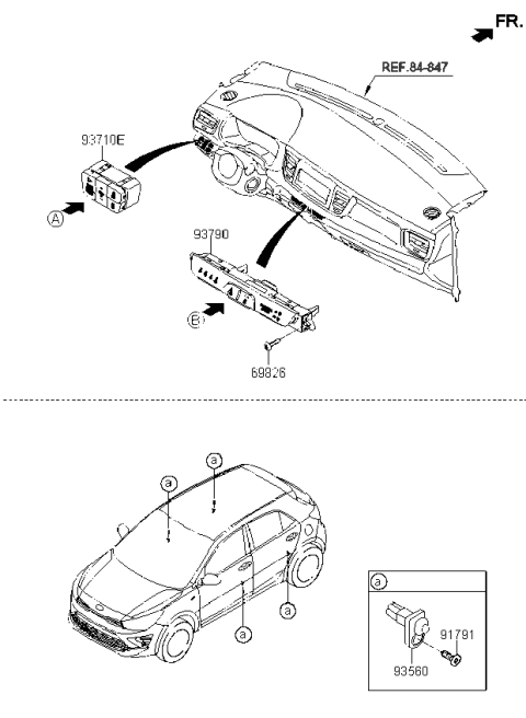 2022 Kia Rio Switch Assembly-Side Crash Pad Diagram for 93700H9000WK