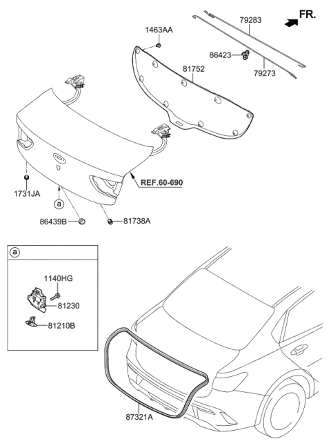 2023 Kia Rio Trunk Lid Latch Assembly Diagram for 81230H9031