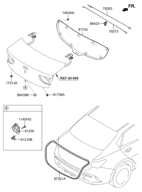 2022 Kia Rio Trunk Lid Trim Diagram