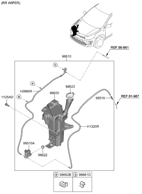 2023 Kia Rio Motor & Pump Assembly-Windshield Washer Diagram for 98510G8000