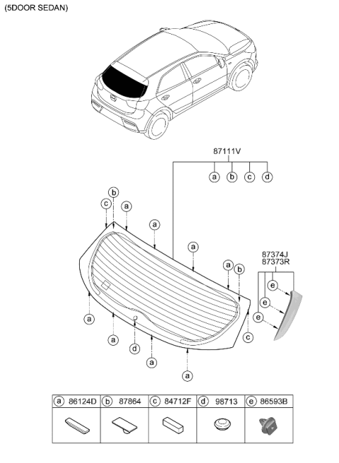 2021 Kia Rio Rear Window Glass & Moulding Diagram 1