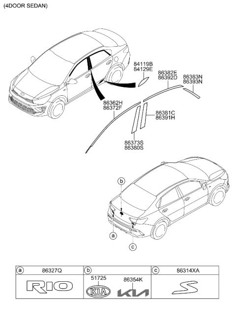 2023 Kia Rio Black Tape-Rear Door Front Diagram for 86381H8000