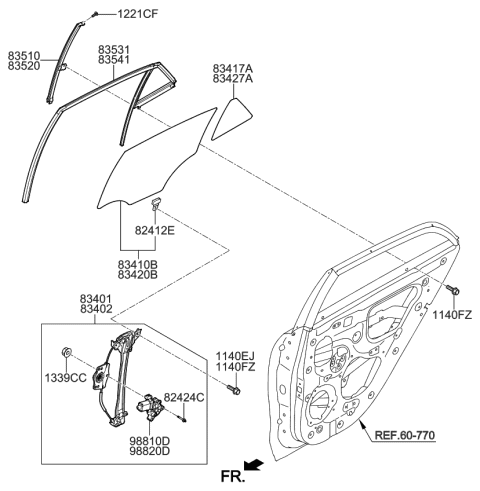 2021 Kia Rio Rear Door Window Regulator & Glass Diagram