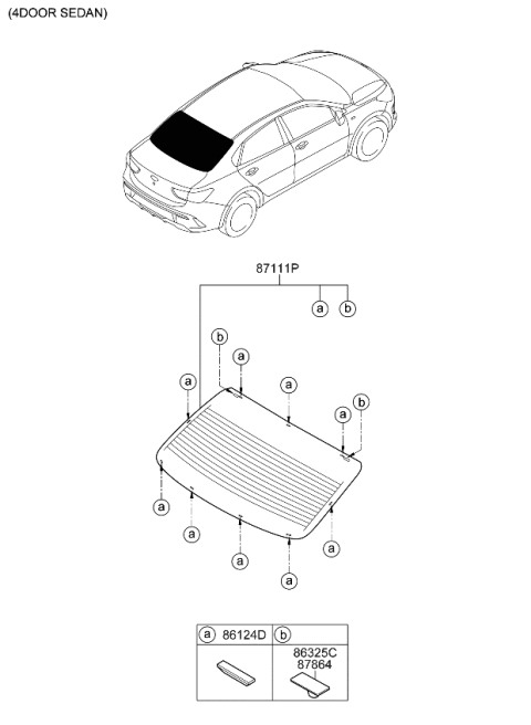 2022 Kia Rio Glass Assembly-Rear Window Diagram for 87110H9220