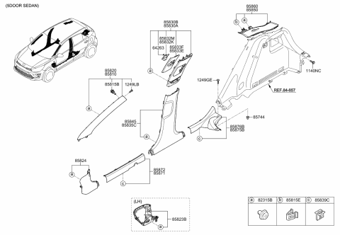 2023 Kia Rio Interior Side Trim Diagram 1