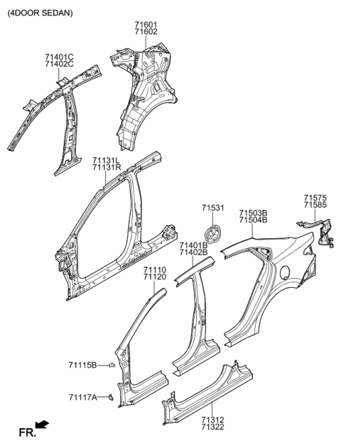 2022 Kia Rio Side Body Panel Diagram 1