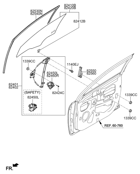 2023 Kia Rio Front Door Window Regulator & Glass Diagram