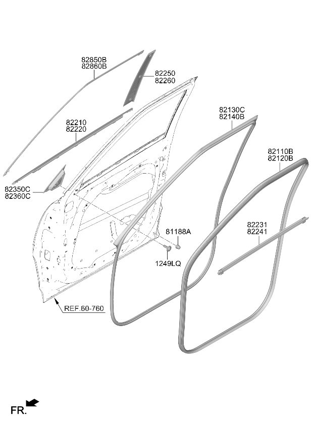82210XA010 Kia Front Door Belt Weatherstrip Assembly