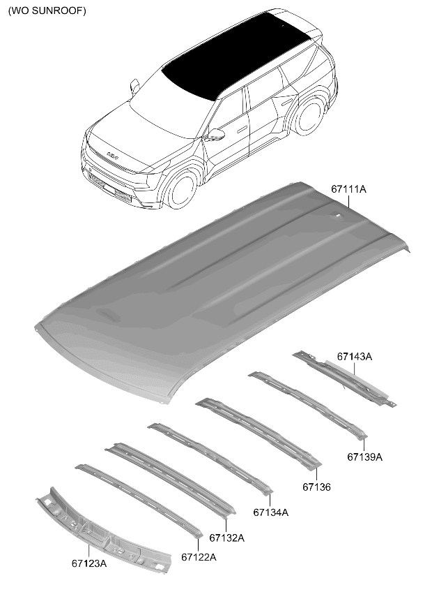 67142XA000 Kia RAIL-ROOF CTR NO2