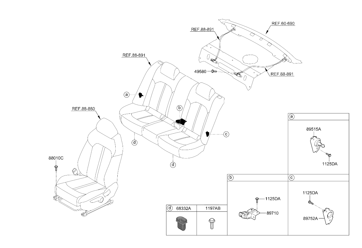 89T10L2000 Kia Hinge Assy-Rear Seat