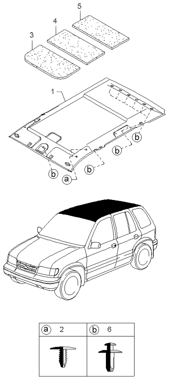 0K01968044C Kia Insulator-Roof, Rear