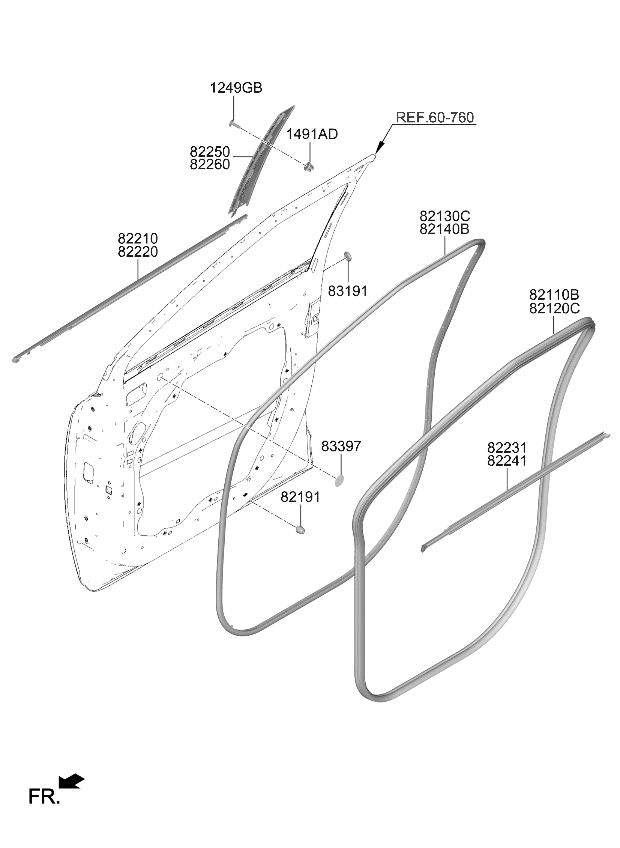 82231R0001 Kia Front Door Belt Weatherstrip  