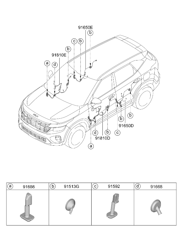 Kia 91617Q5800 Front Door Wiring Assembly Passenger Side 91617Q5800 Kia Front Door Wiring Assembly Passenger Side