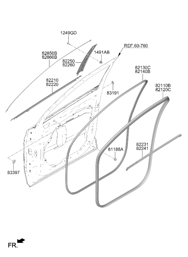 Kia 82860R5011 Front Door Frame Moulding Assembly 82860R5011 Kia Front Door Frame Moulding Assembly