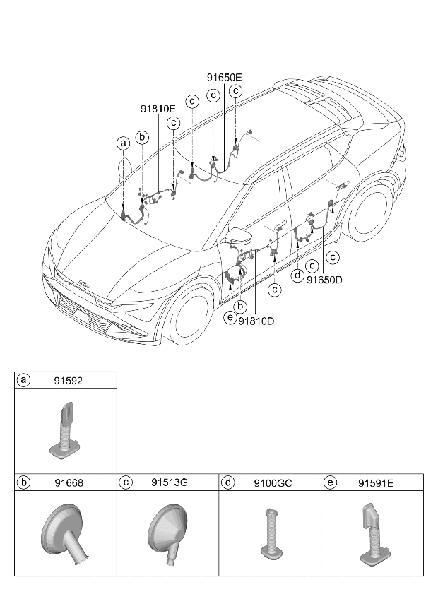916J0XG070 Kia Front Door Wiring Assembly Driver Side  