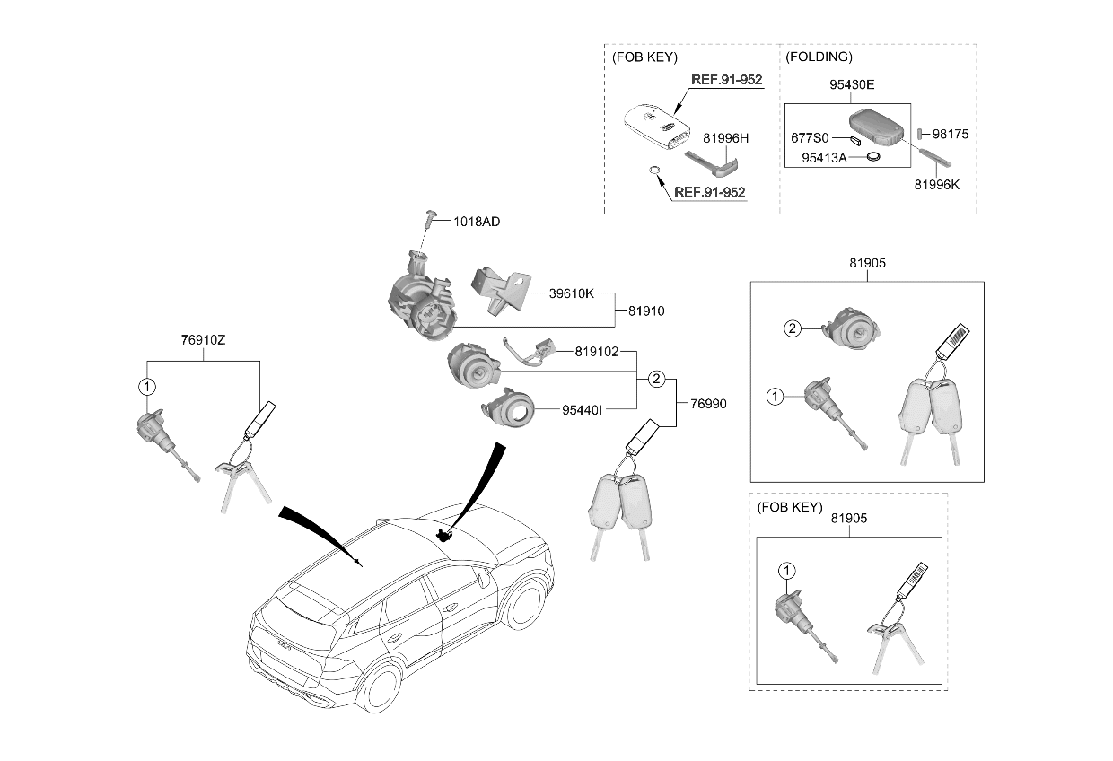 81905P1190 Kia Lock Key & Cylinder Set