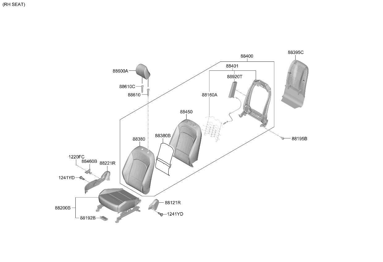 Kia 88200K0BA0SV6 Front Seat Cushion Assembly Right Hand 88200K0BA0SV6 Kia Front Seat Cushion Assembly Right Hand