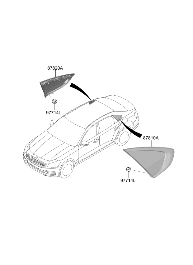 Kia 87820J6000 Glass & Moulding Assembly 87820J6000 Kia Glass & Moulding Assembly