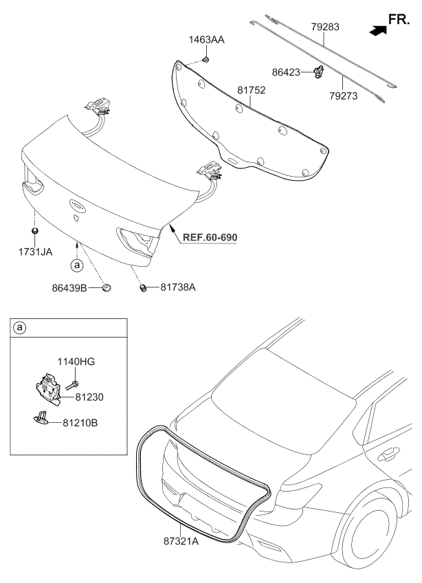 79283H9020 Kia Bar Trunk Lid Hinge Torsion