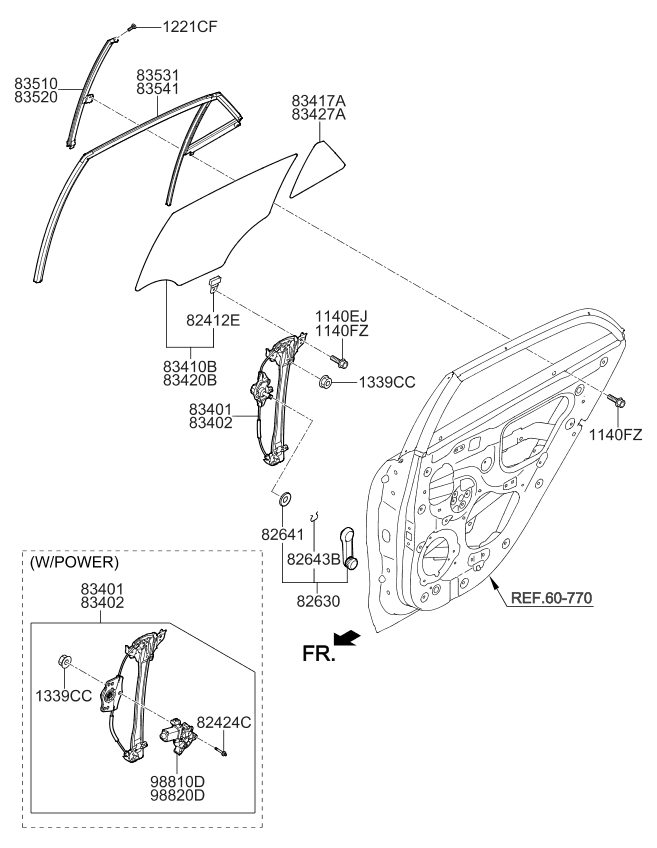 83427H8010 Kia Glass-Rear Door FIXE