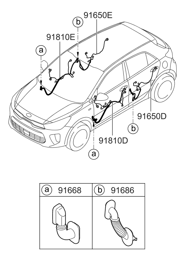 91610H9540 Kia Front Door Passenger Wiring Assembly