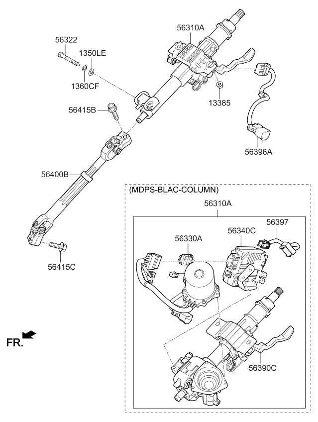 56390D4501 Kia Column & Housing Assembly