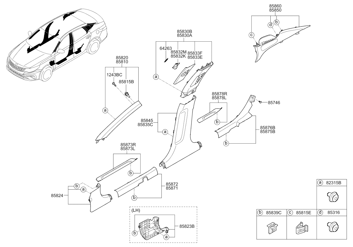 Kia 85830D5000WK Center Pillar Trim Assembly 85830D5000WK Kia Center Pillar Trim Assembly