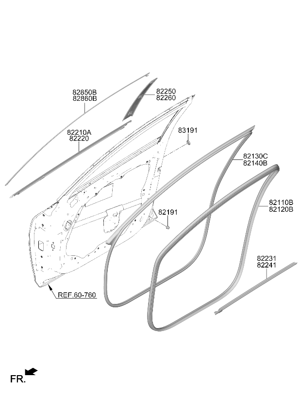 82850L2000 Kia Front Door Frame Moulding Assembly