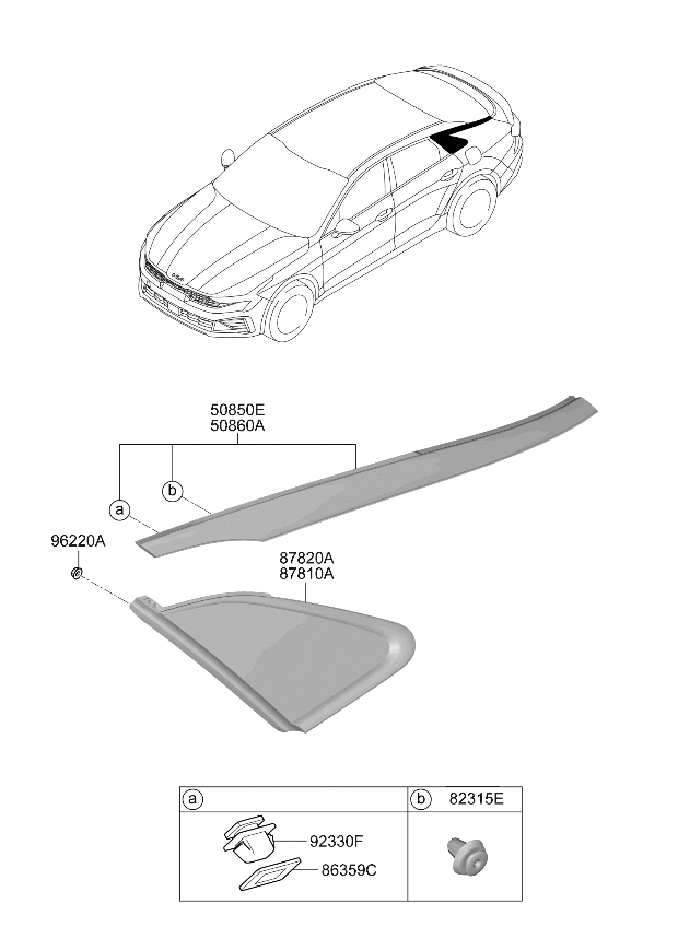 87820L2110 Kia Glass & Moulding Assembly  