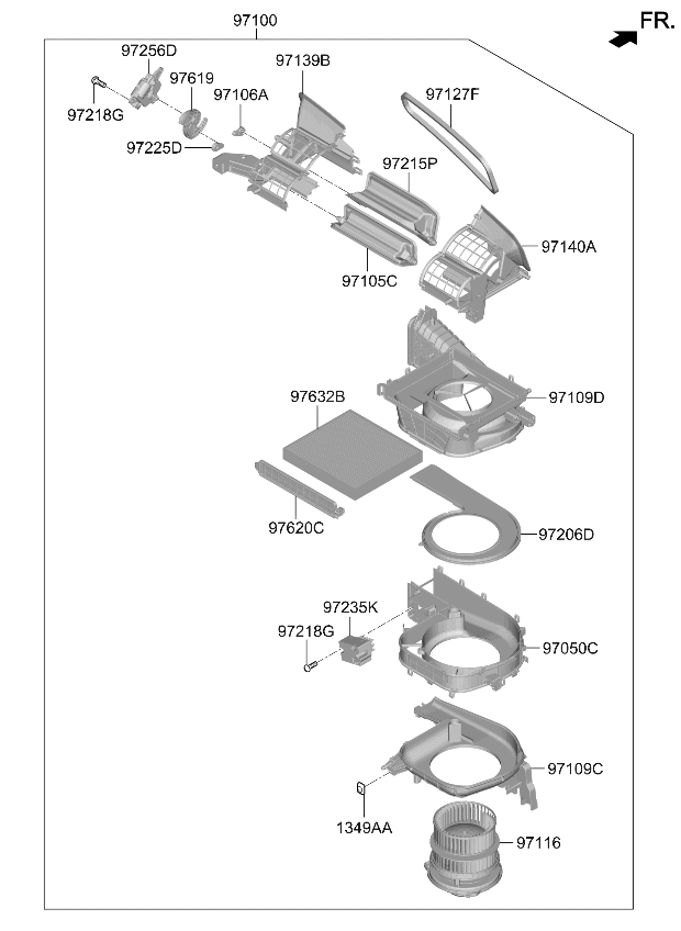 97113L1AA0 Kia MOTOR & FAN ASSY-A/C