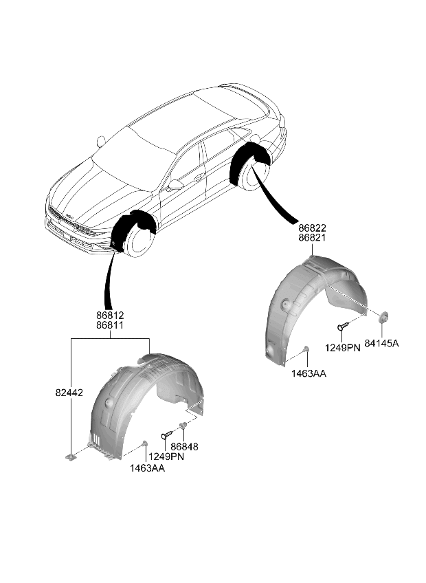 86822L2500 Kia GUARD-REAR WHEEL,RH
