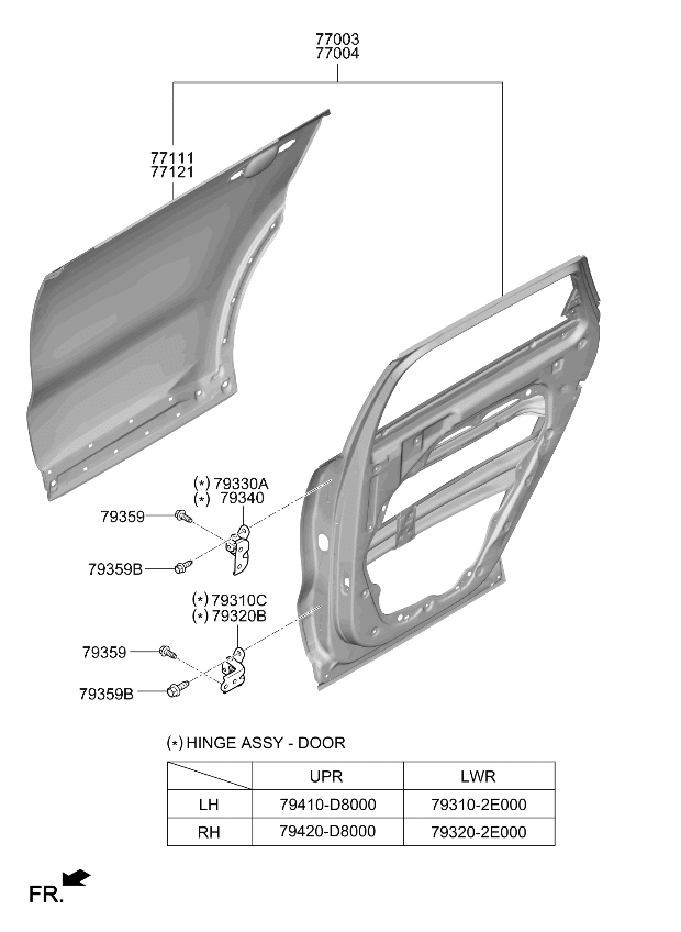 Kia 77003P2501 Rear Door Panel Assembly 77003P2501 Kia Rear Door Panel Assembly