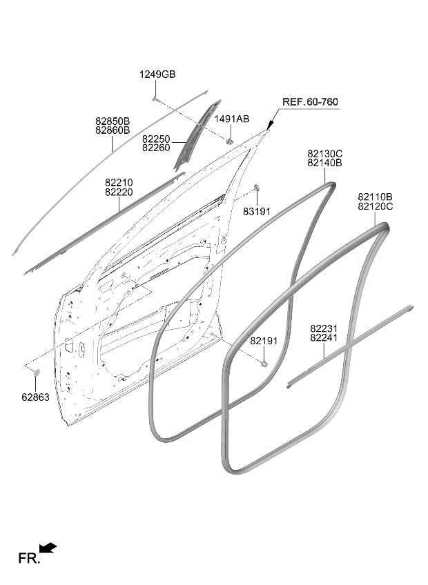 Kia 82850P2200 Front Door Frame Moulding Assembly 82850P2200 Kia Front Door Frame Moulding Assembly