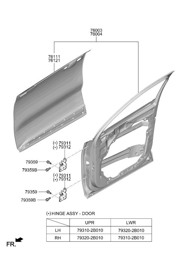 Kia 76004P2501 Front Door Panel Assembly 76004P2501 Kia Front Door Panel Assembly