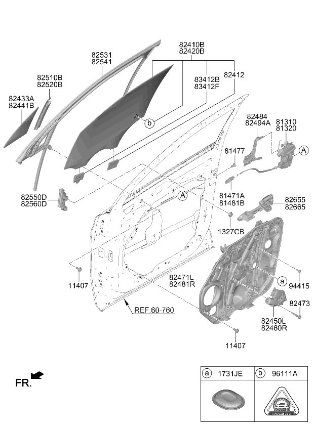 83412P2500 Kia HOLDER-RR DR GLASS,L
