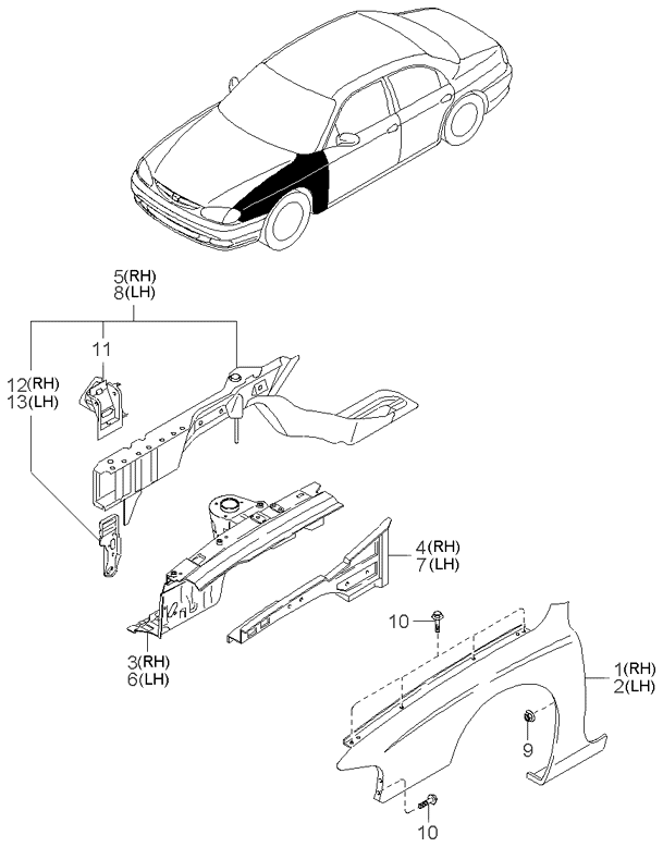 Kia 0K2AA54300 Frame Assembly-Front ,LH 0K2AA54300 Kia Frame Assembly-Front ,LH