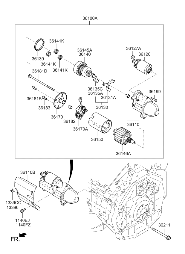 Kia 361113L150 Starter Bracket Assembly 361113L150 Kia Starter Bracket Assembly