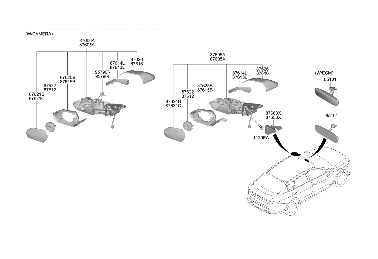 Kia 87610GGBZ0 Outside Rear View Mirror Assembly 87610GGBZ0 Kia Outside Rear View Mirror Assembly