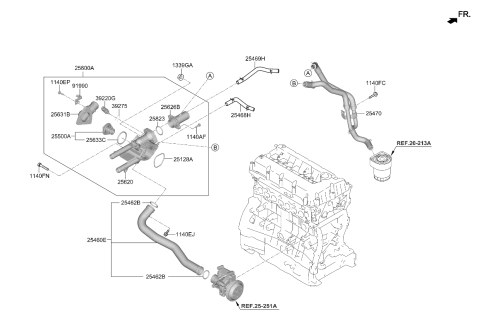 2020 Kia Sorento Fitting-Water Outlet Diagram for 256113L300